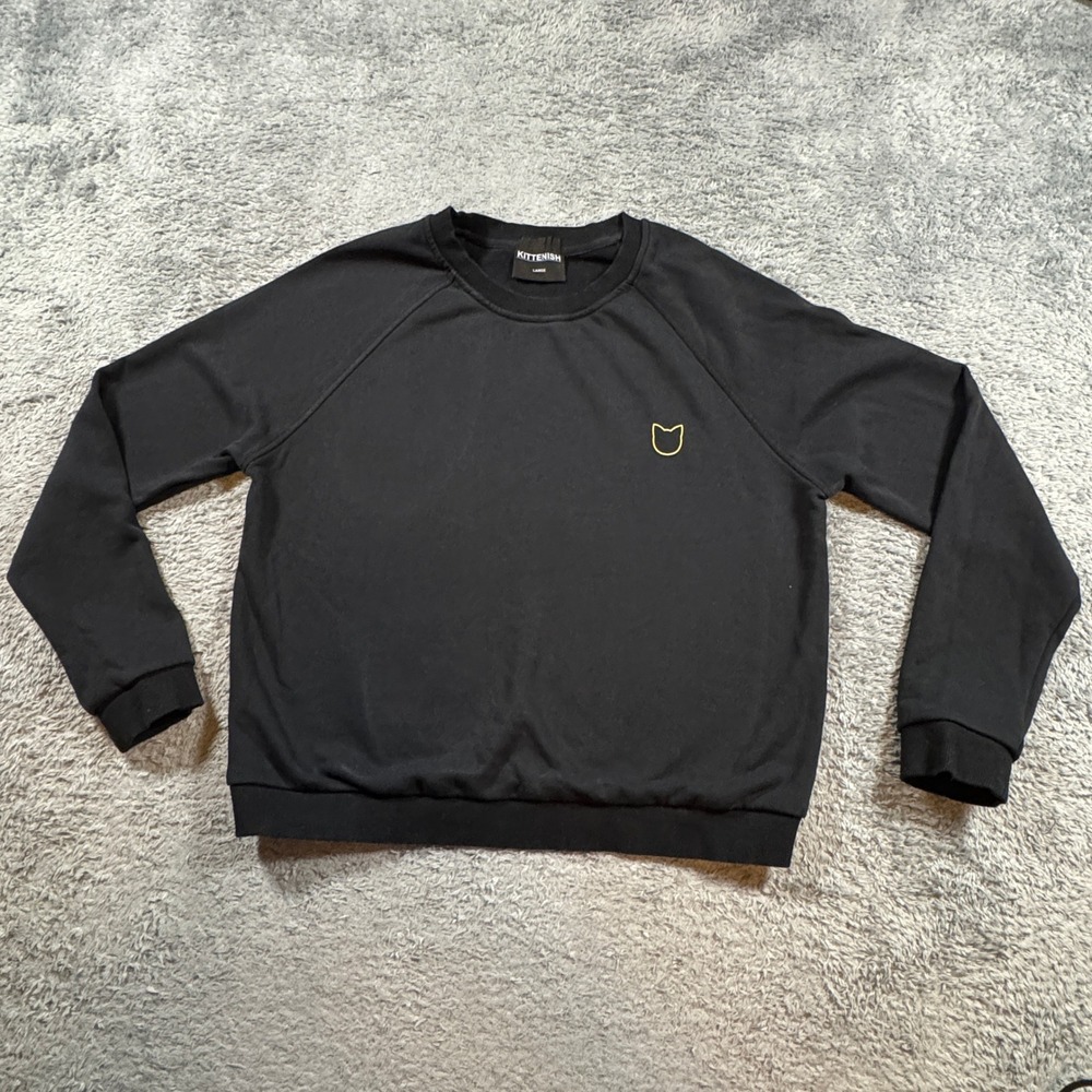 Kittenish Womens Logo Crewneck Sweatshirt Large Black Gold Foil Raglan